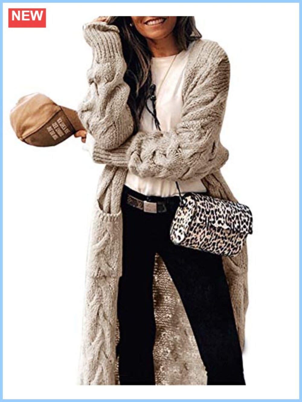 Women Chunky Cable Knit Long Cardigan Oversized Open Front Sweater Coat